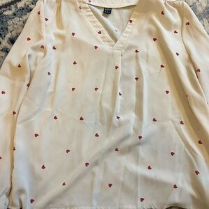 SHEIN Cream Blouse with Red Heart Pattern